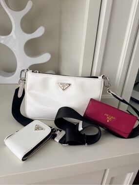 Prada Women’s White Crossbody Purse Bag & Key holder Pouch
